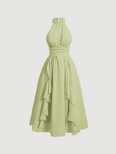 AZ Trim Halter Neck Ruched Waist Dress shein